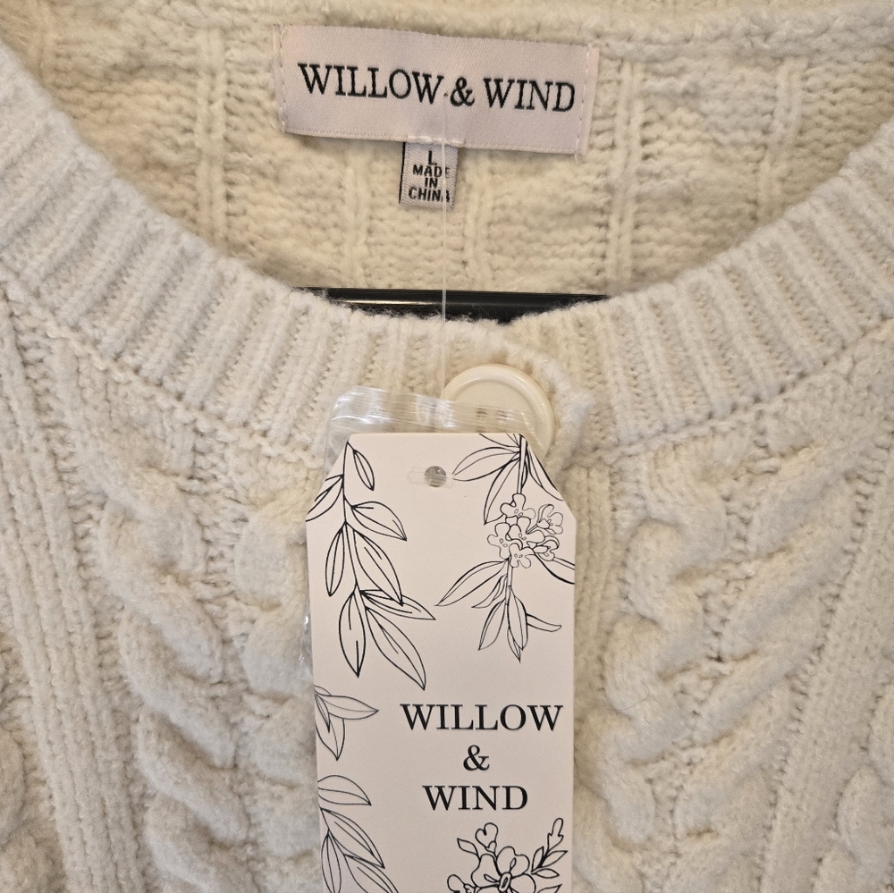 Willow And Wind Cropped Cable Knit Cardigan Cream Size Large - Picture 7 of 12